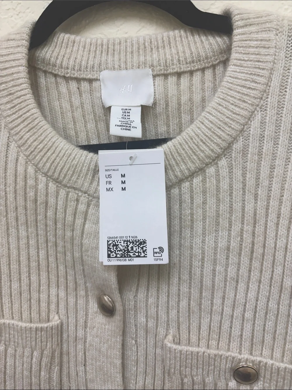 H&M Cream Ribbed Button-Front Long Cardigan - Picture 3 of 3